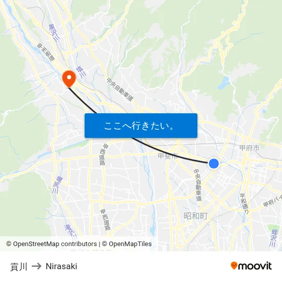貢川 to Nirasaki map