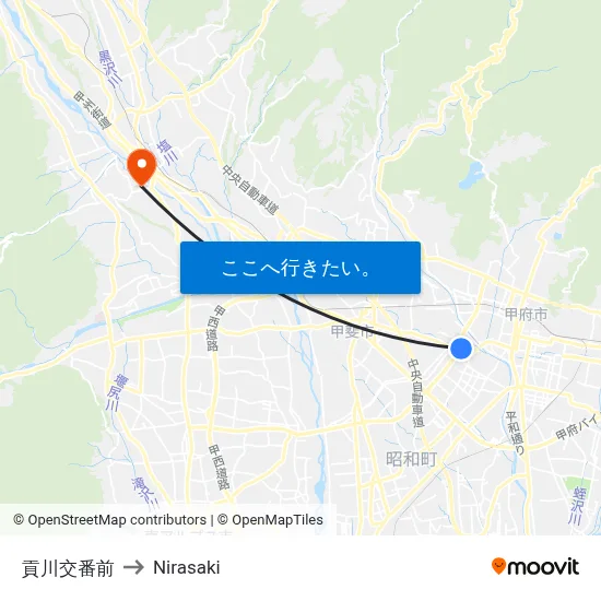貢川交番前 to Nirasaki map
