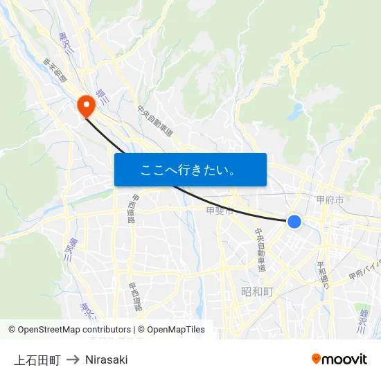 上石田町 to Nirasaki map