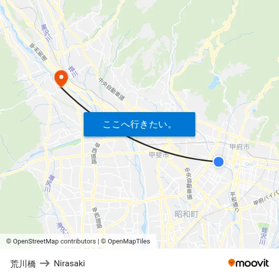 荒川橋 to Nirasaki map