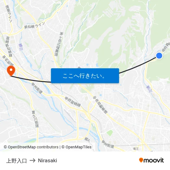 上野入口 to Nirasaki map