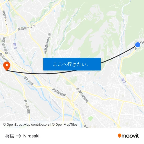 桜橋 to Nirasaki map