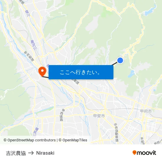 吉沢農協 to Nirasaki map