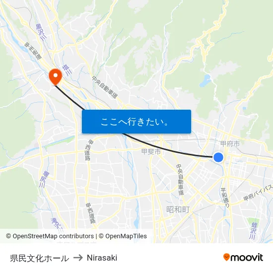 県民文化ホール to Nirasaki map