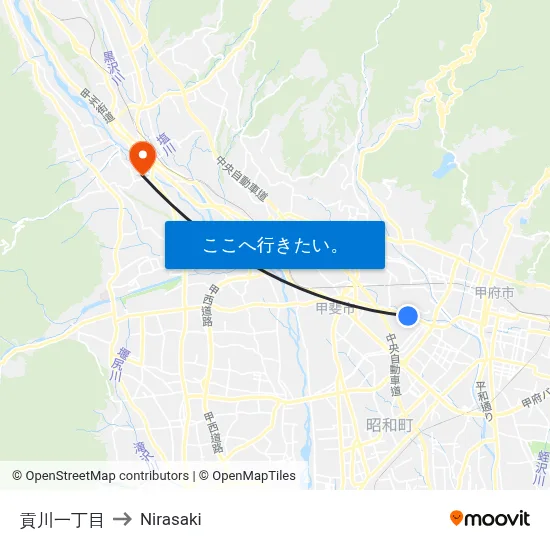 貢川一丁目 to Nirasaki map