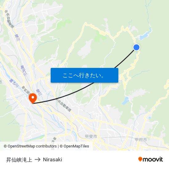 昇仙峡滝上 to Nirasaki map