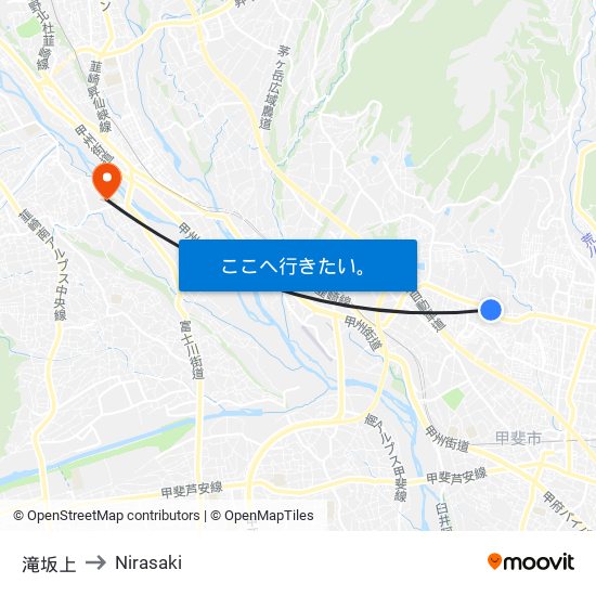 滝坂上 to Nirasaki map