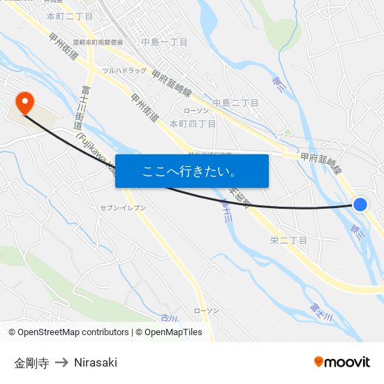 金剛寺 to Nirasaki map