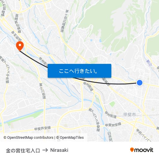 金の宮住宅入口 to Nirasaki map
