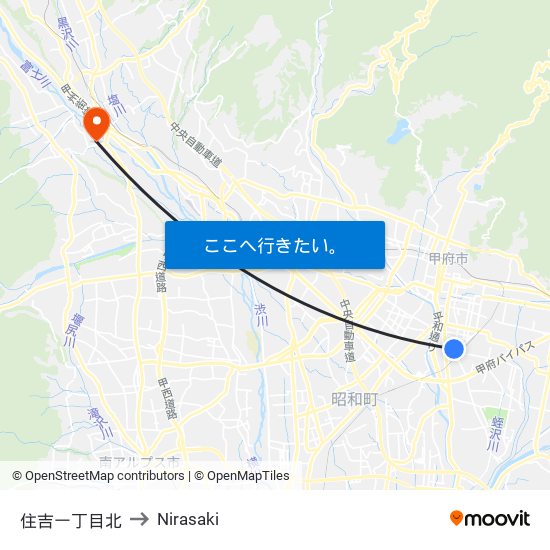 住吉一丁目北 to Nirasaki map