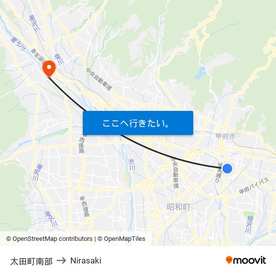 太田町南部 to Nirasaki map
