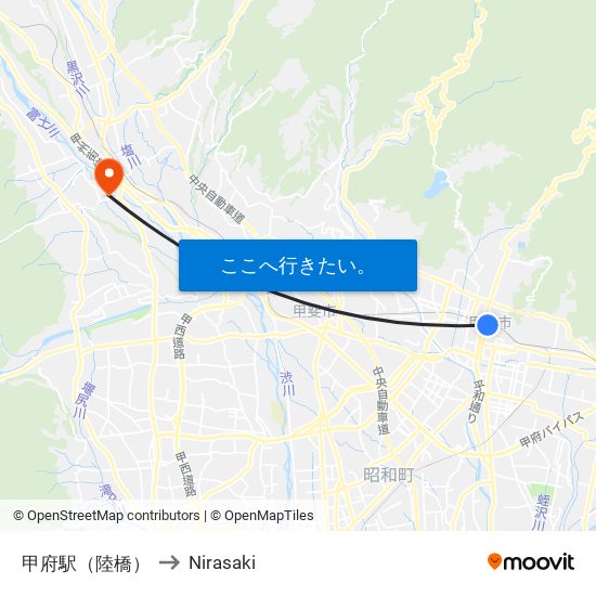 甲府駅（陸橋） to Nirasaki map