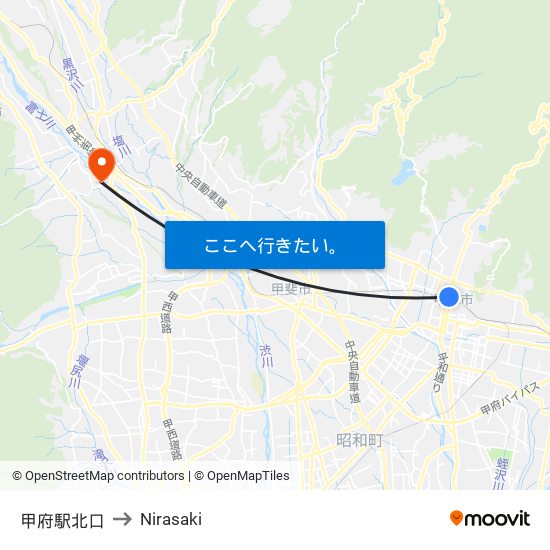 甲府駅北口 to Nirasaki map