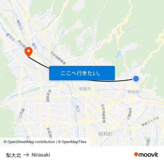 梨大北 to Nirasaki map