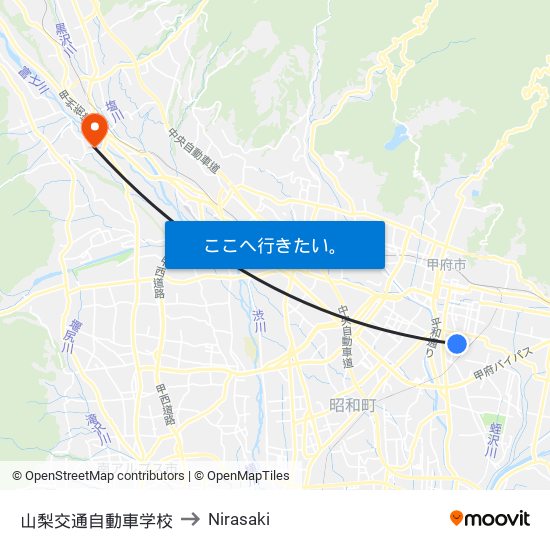 山梨交通自動車学校 to Nirasaki map