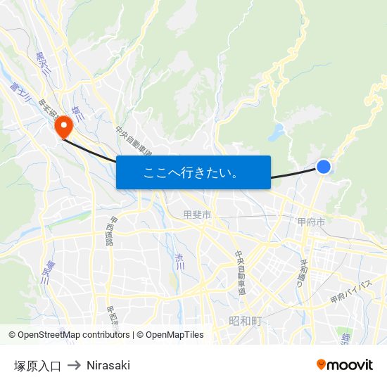 塚原入口 to Nirasaki map
