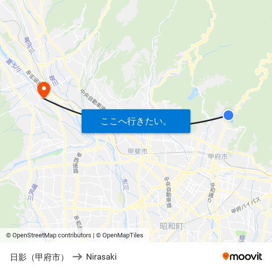 日影（甲府市） to Nirasaki map