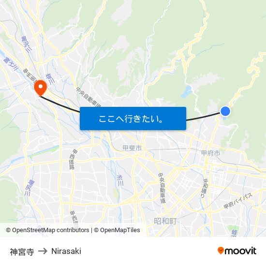 神宮寺 to Nirasaki map