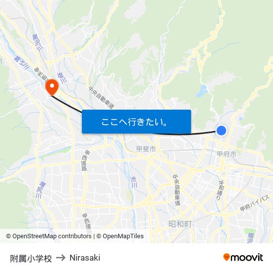 附属小学校 to Nirasaki map
