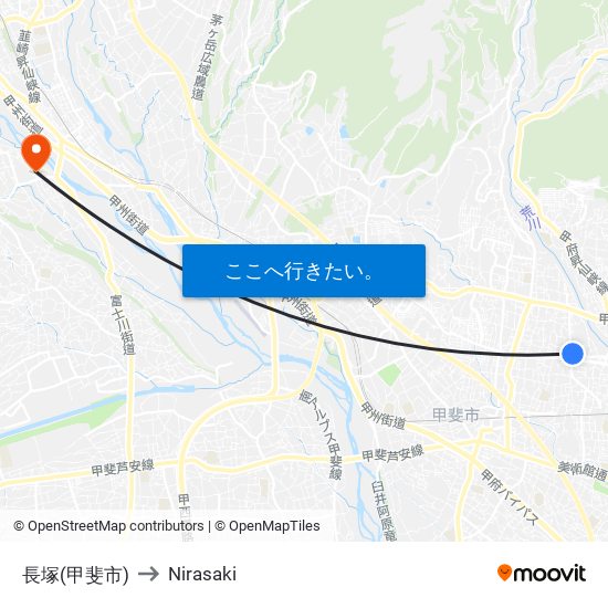 長塚(甲斐市) to Nirasaki map