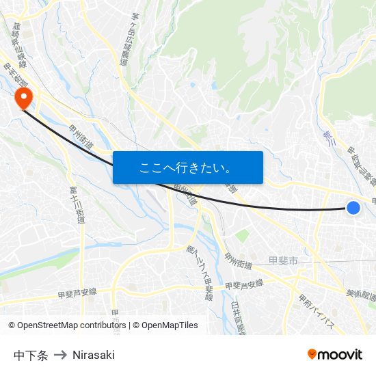 中下条 to Nirasaki map