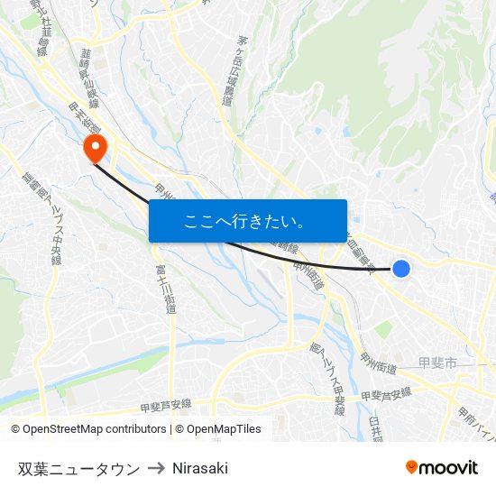 双葉ニュータウン to Nirasaki map