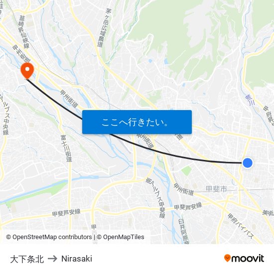 大下条北 to Nirasaki map