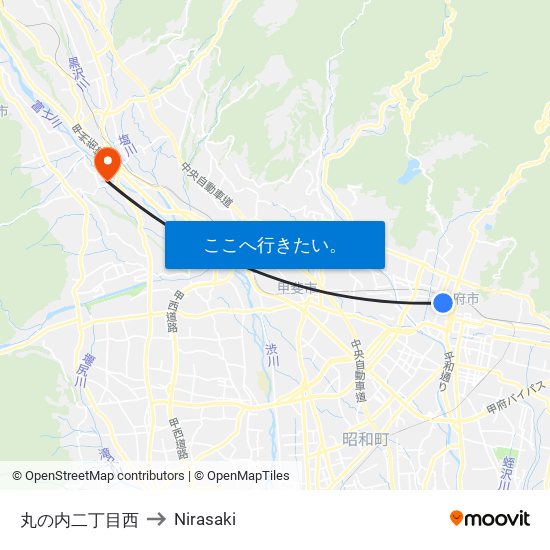 丸の内二丁目西 to Nirasaki map