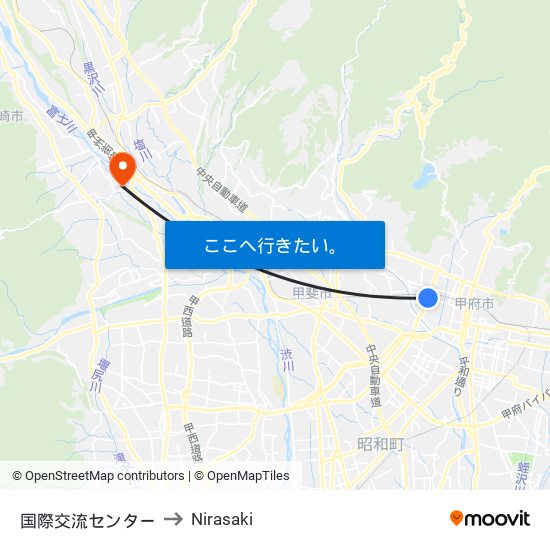 国際交流センター to Nirasaki map