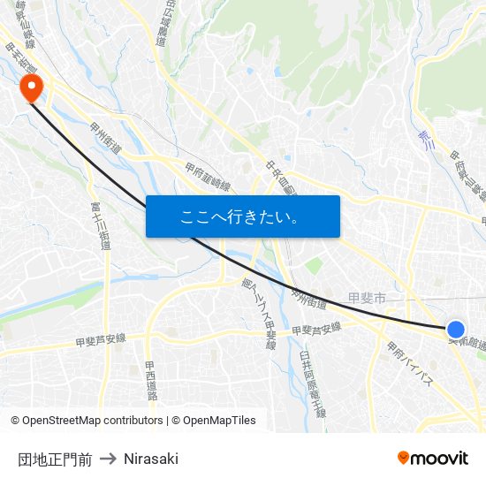 団地正門前 to Nirasaki map
