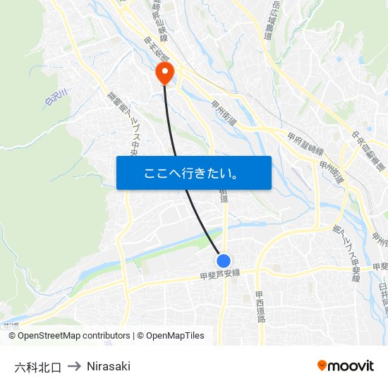 六科北口 to Nirasaki map