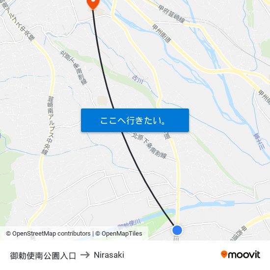 御勅使南公園入口 to Nirasaki map