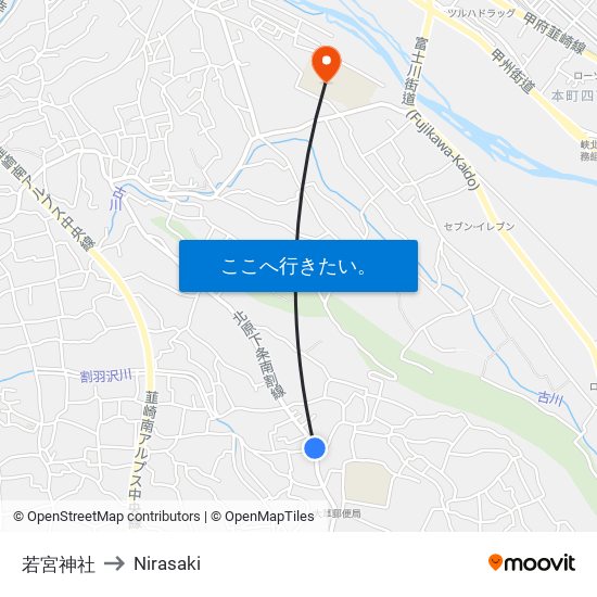 若宮神社 to Nirasaki map