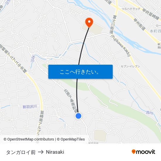 タンガロイ前 to Nirasaki map