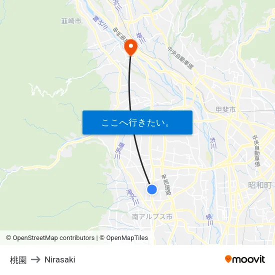 桃園 to Nirasaki map
