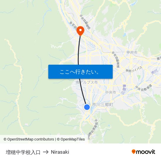 増穂中学校入口 to Nirasaki map
