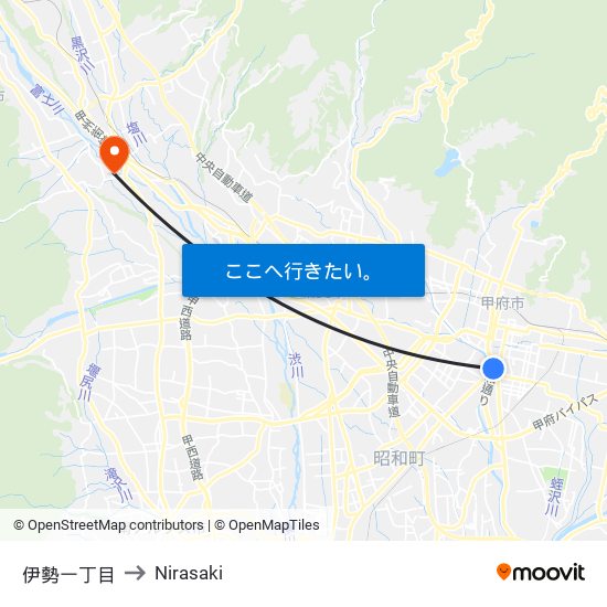 伊勢一丁目 to Nirasaki map