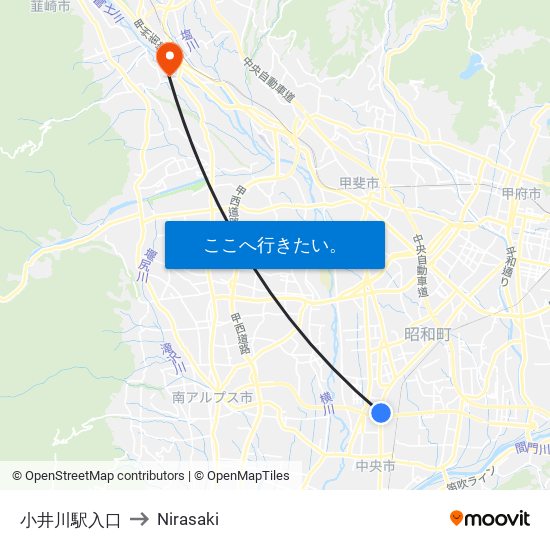 小井川駅入口 to Nirasaki map