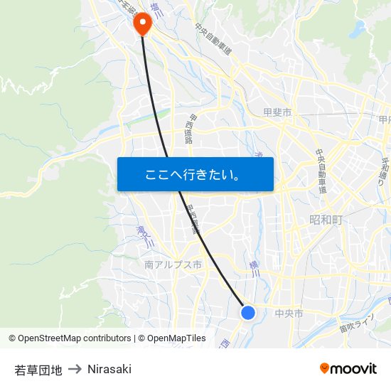 若草団地 to Nirasaki map