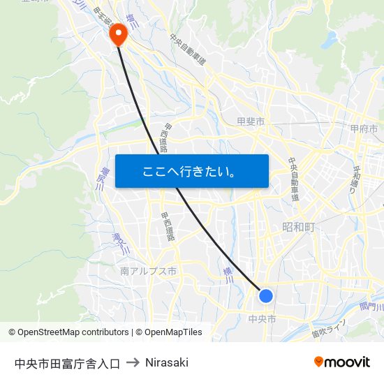 中央市田富庁舎入口 to Nirasaki map