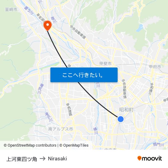 上河東四ツ角 to Nirasaki map