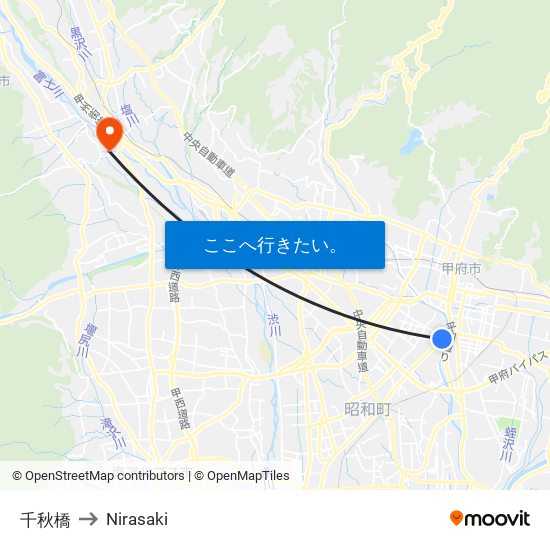 千秋橋 to Nirasaki map