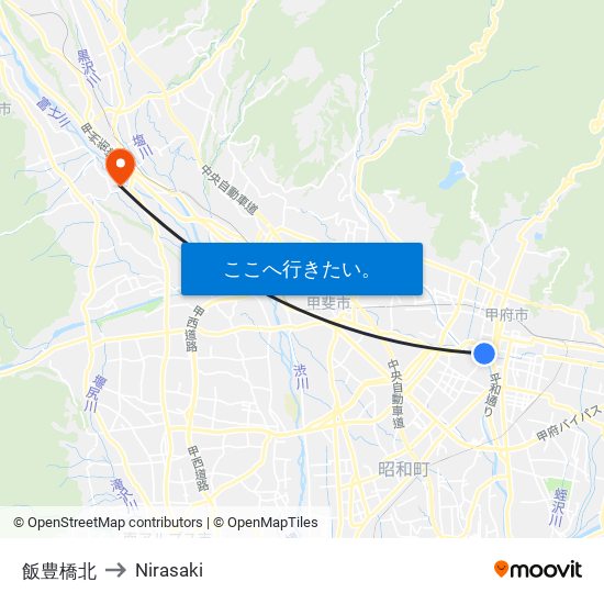 飯豊橋北 to Nirasaki map