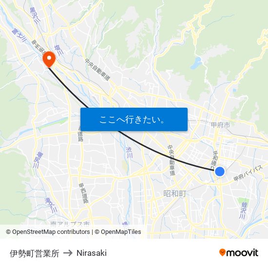 伊勢町営業所 to Nirasaki map