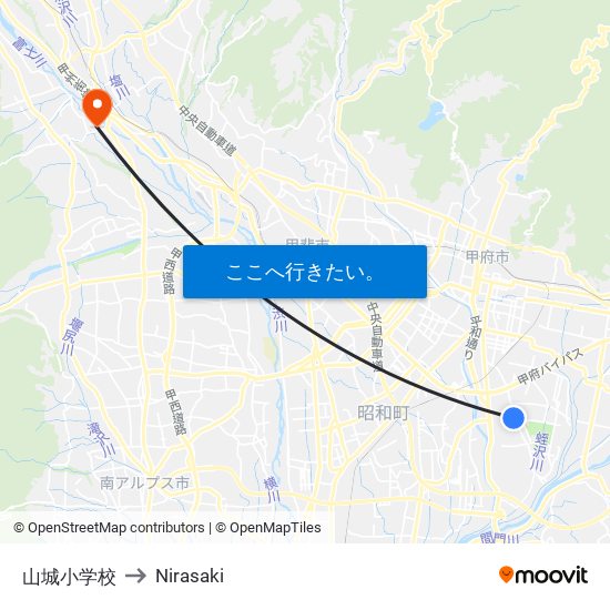 山城小学校 to Nirasaki map