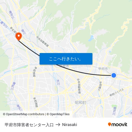 甲府市障害者センター入口 to Nirasaki map