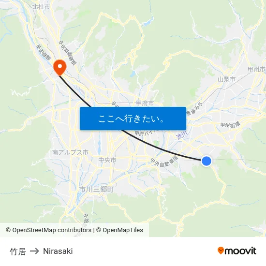 竹居 to Nirasaki map
