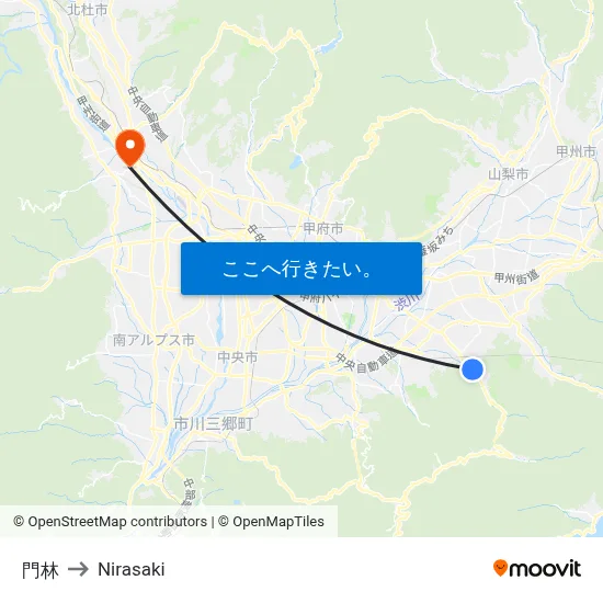 門林 to Nirasaki map