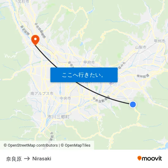 奈良原 to Nirasaki map