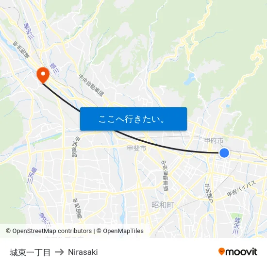 城東一丁目 to Nirasaki map
